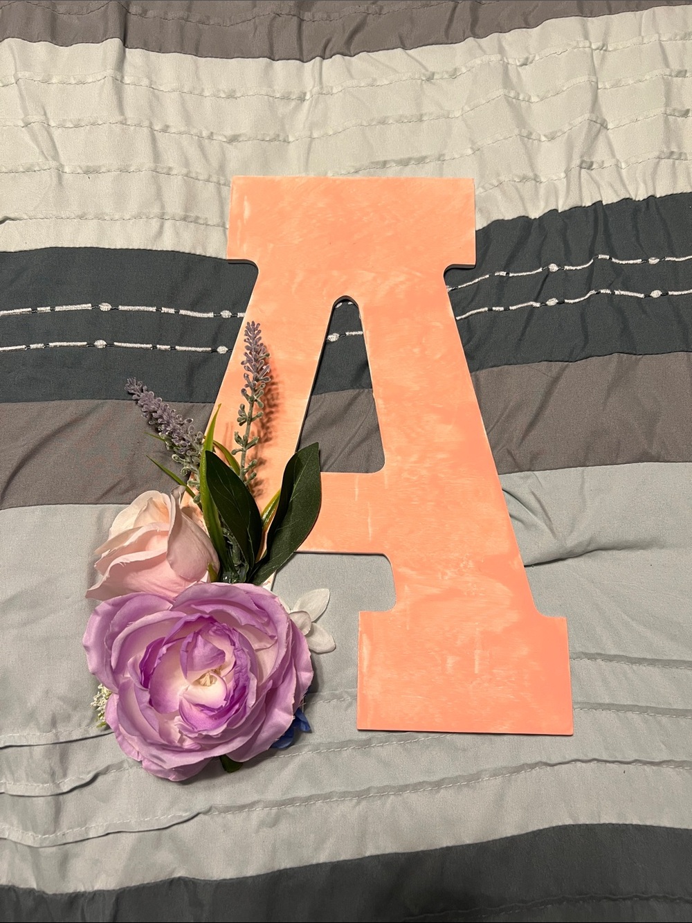 Handmade Peach Floral Letter 'A' Home Accent